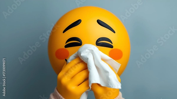 Fototapeta Emoji blowing nose with tissue emoji sick and cold expression