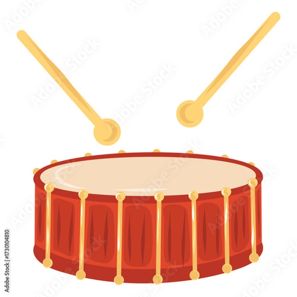 Fototapeta Drum Illustration, Red and gold Festival Drum and drumsticks, Parade Drum with drum sticks