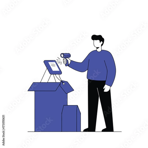 Fototapeta Illustrated man scans a box
