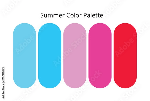 Fototapeta Summer color palette with vibrant shades of blue, pink, and red, gradient swatches for seasonal design inspiration, fashion, branding, web graphics, digital art, and modern creative projects.