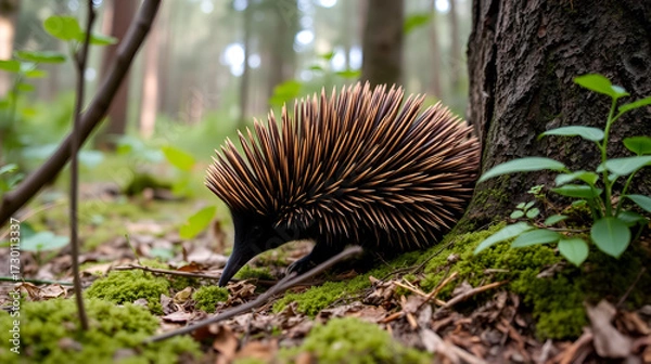 Fototapeta Hiding echidna in the forest, Australia