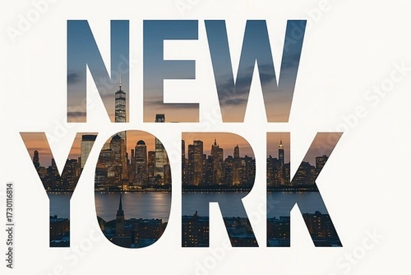 Obraz Stunning New York City Skyline with Iconic Typography at Dusk