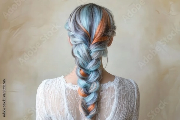 Fototapeta A vibrant, intricate braid with multi-toned highlights and a soft, neutral backdrop.