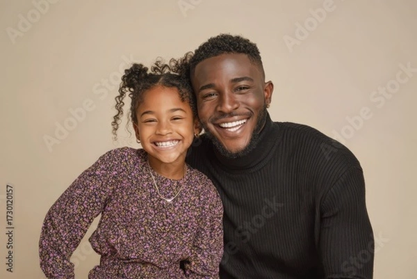 Fototapeta A happy father and daughter, smiling warmly together in a  portrait.