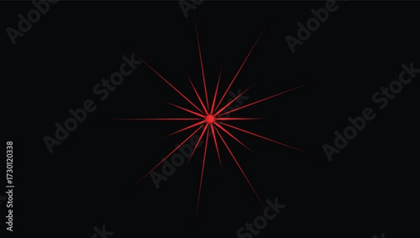Fototapeta Red Starburst Light Rays on Black Background – Radiating Energy Lines, Digital Illustration of Shining Star or Explosion Effect