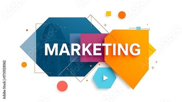 Fototapeta An abstract marketing strategy concept featuring geometric shapes, arranged in a clean and professional top-down view.