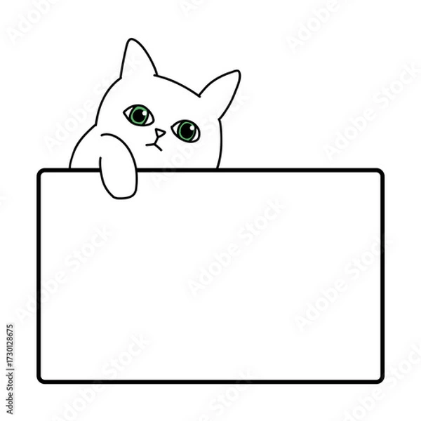 Fototapeta Cute Kitty Cartoon with Empty Board for Message or Text