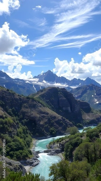 Obraz Rugged mountains under cloudy summer sky