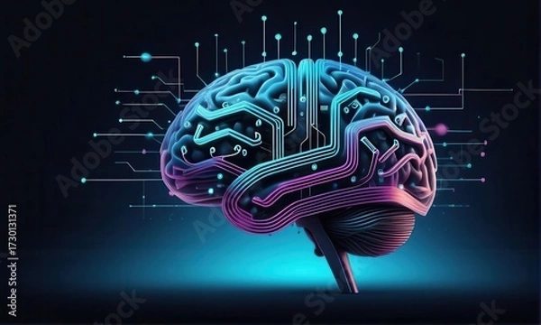 Fototapeta Detailed Digital Brain with Circuitry Against a Dark Background Displaying Artificial Intelligence