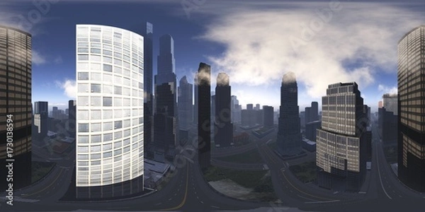 Obraz panorama of the cityscape, HDRI. Equirectangular projection. Spherical panorama. Panorama of the city. Environment map,equidistant projection, 360 high resolution panorama ,.
3D rendering