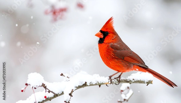 Fototapeta Red Cardinal in Winter Snow