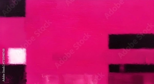Fototapeta Bold vibrant pink background with irregular black shapes in modern digital abstract painting