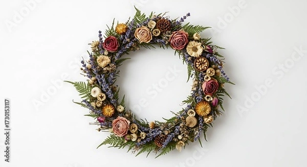 Fototapeta Dried Lavender and Rose Wreath on White