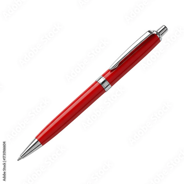 Fototapeta A sleek metallic red ballpoint pen with silver accents rests diagonally against a stark black background showcasing its elegant design and writing instrument functionality