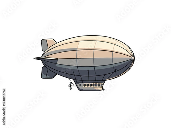 Fototapeta Aerial Pixel Art Blimp Illustration in Pale Grey and Deep Shadows Isolated on White Background