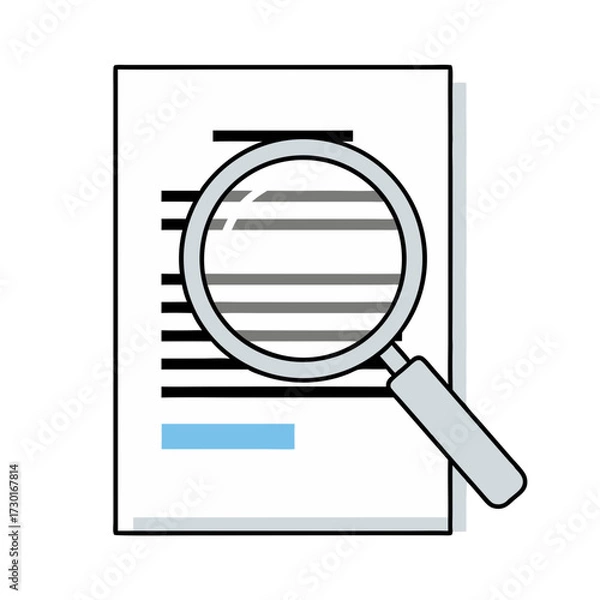 Fototapeta Magnifying Glass Over a Document with Lines in White Background Illustration