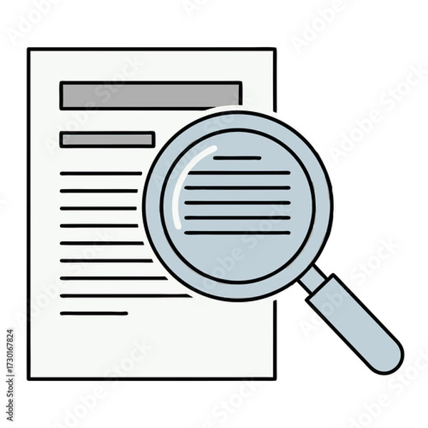 Obraz Magnifying Glass Inspecting Document with Horizontal Lines Isolated on Transparent Background Vector Graphic Illustration