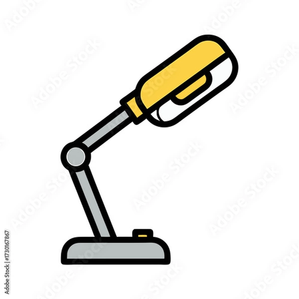 Fototapeta Isolated Yellow and Gray Adjustable Desk Lamp Icon on White Background with Bold Outlines and Soft Lighting for Office and Study Spaces
