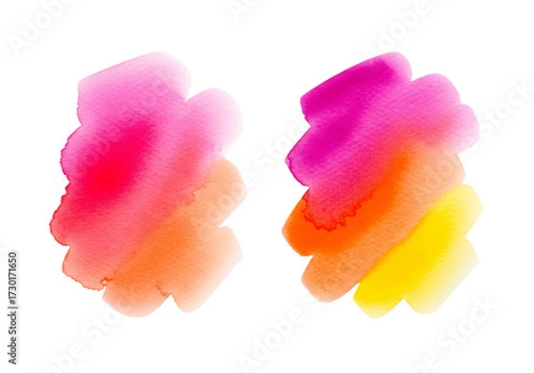 Fototapeta Vibrant abstract watercolor brush strokes in pink purple orange and yellow hues creating a dynamic and energetic splash of color against a stark black background