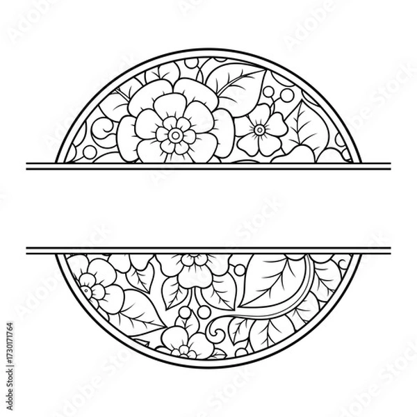 Fototapeta Frame in eastern tradition. Stylized with henna tattoos decorative pattern for decorating covers for book, notebook, casket, magazine, postcard and folder. Flower border in mehndi style.