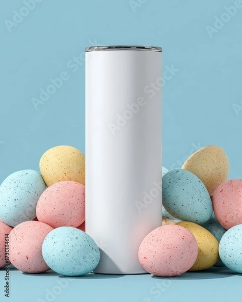 Obraz Plain White Tall Cylinder Surrounded by Colorful Easter Eggs