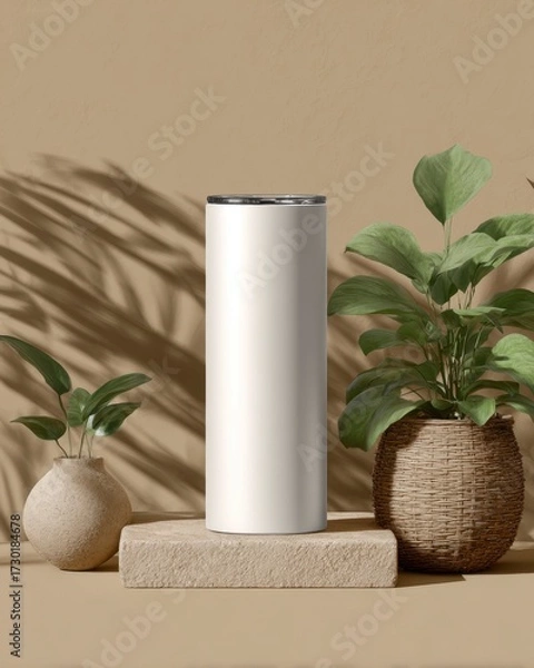 Obraz Minimalist Interior Design with Plants and White Cylindrical Vase