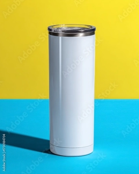 Obraz Minimalist Insulated White Travel Mug on Vibrant Background