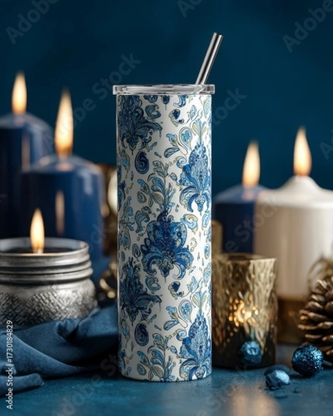Obraz Elegant Floral Design Drinkware with Candles and Decorative Elements