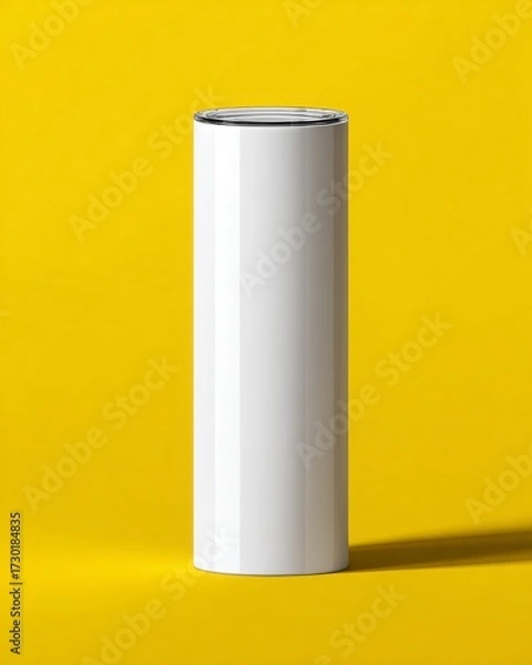 Obraz Minimalistic White Cylinder on Bright Yellow Background for Design