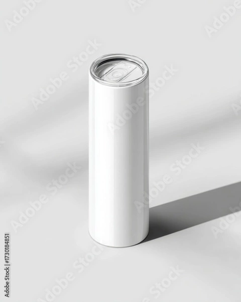 Obraz Minimalistic White Aluminum Beverage Can on a Light Gray Background