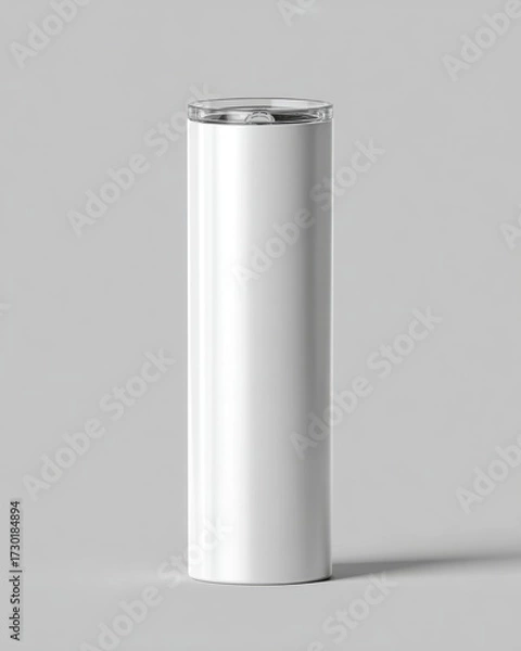 Obraz Minimalist White Insulated Tumbler on Grey Background for Mockup