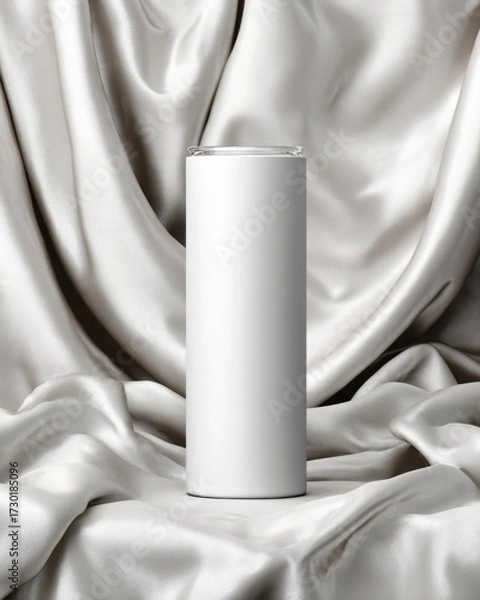 Obraz Elegant White Minimalist Cylinder on Soft Satin Background