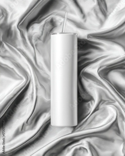 Obraz Blank Drink Container on Elegant Silver Satin Fabric Background