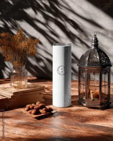 Obraz Stylish White Travel Mug with Moon Design and Cozy Atmosphere
