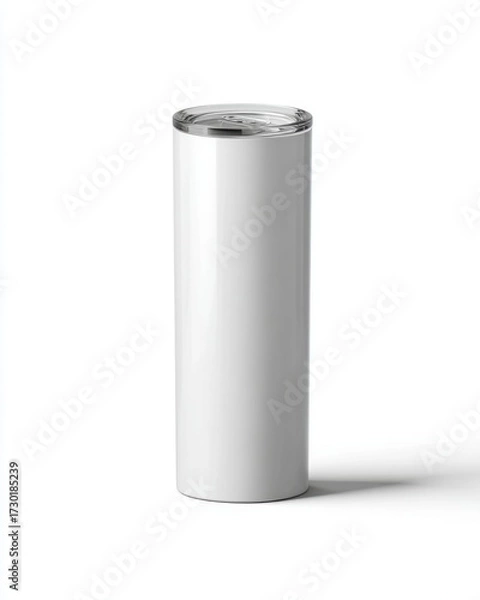 Obraz Minimalist White Coffee Cup with Silver Lid on White Background
