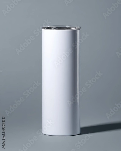 Obraz Minimalist White Insulated Water Bottle on Gray Background