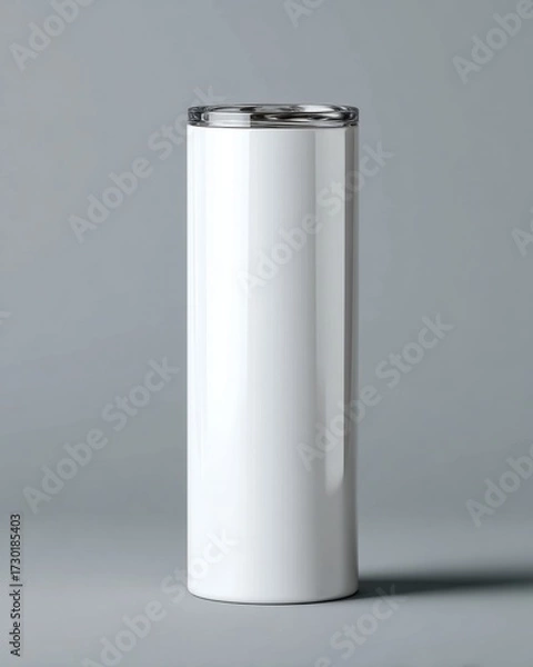 Obraz Elegant White Cylinder Container with Silver Lid on Gray Background