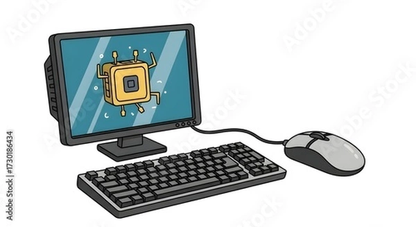 Fototapeta computer screen mouse doodle cpu keyboard pc