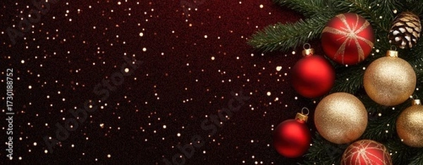 Fototapeta Capture the essence of Christmas with vibrant ornaments and festive decorations against a rich, warm backdrop, perfect for holiday themes.