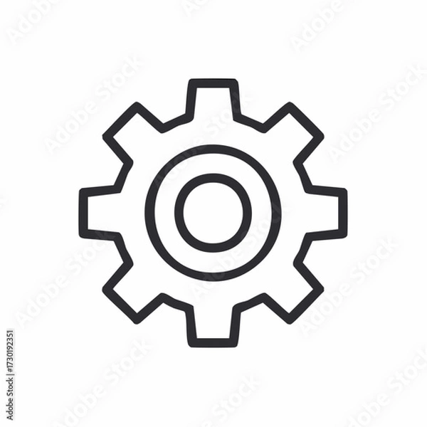 Fototapeta Minimalist line art icon of a gear wheel symbol, representing technology, engineering mechanics, and system configuration options on a white background