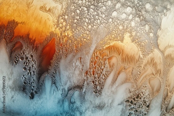 Fototapeta Intricate condensation patterns of fog on cold window glass