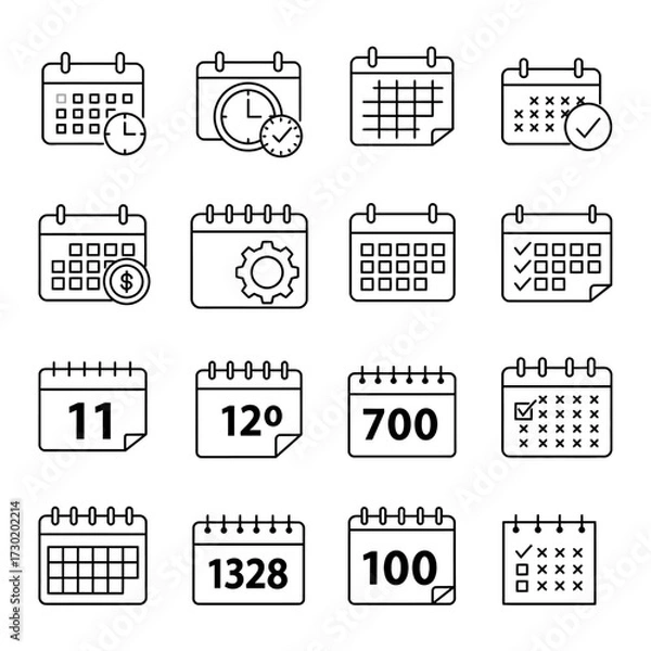 Fototapeta Collection of various calendar icons, representing different dates, events, and scheduling concepts.
