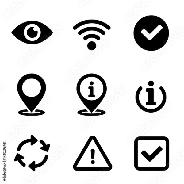 Fototapeta A collection of nine essential black and white icons for web and user interface design.
