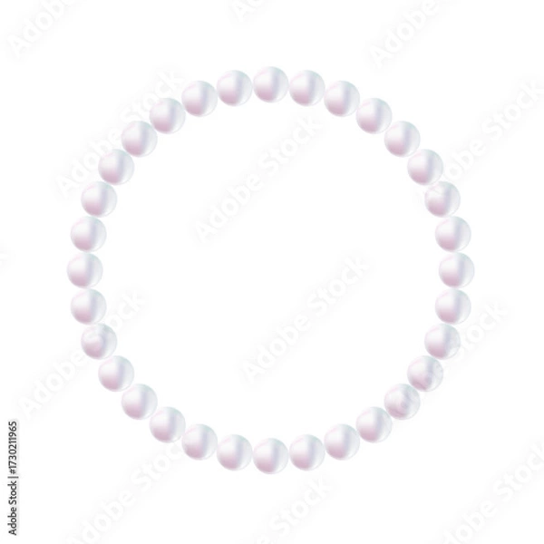 Fototapeta White pearl beads round frame isolated on white background. Realistic pearls necklace of nacre gradient color, 3D effect. Vector clipart for wedding decoration, greeting card, jewelry design.