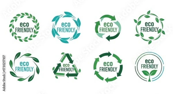 Fototapeta Vector set of eco friendly logo designs for product packaging and green initiative