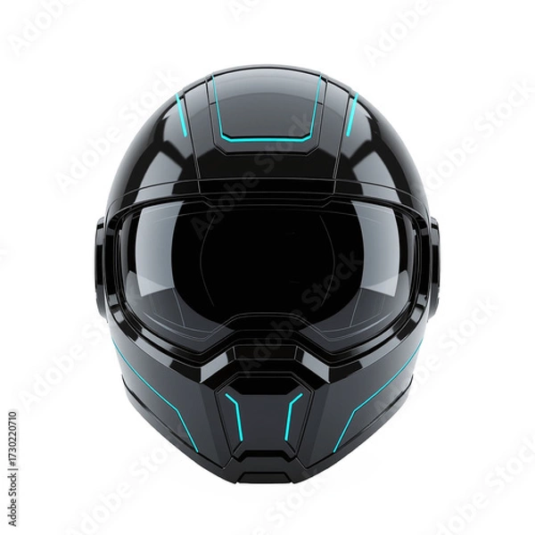 Fototapeta Futuristic Black Helmet with Neon Blue Accents on Transparent Background