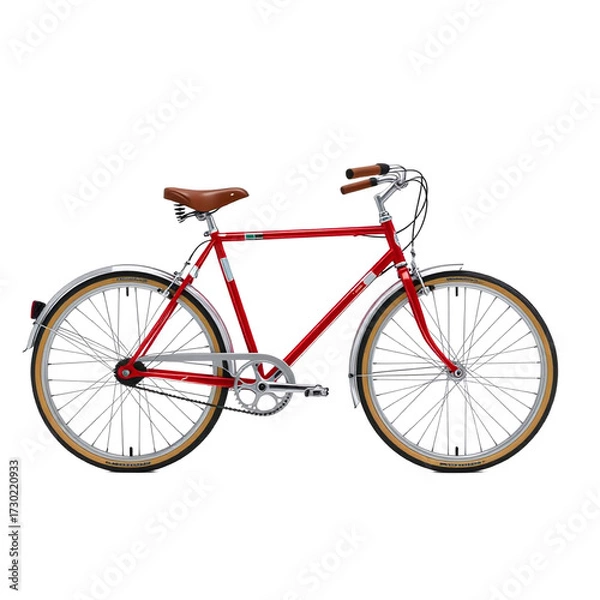 Obraz Red vintage bicycle with brown saddle and cream tires on transparent background