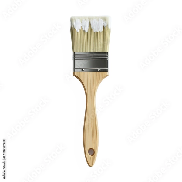 Fototapeta Paintbrush with Wooden Handle and White Bristles on Transparent Background