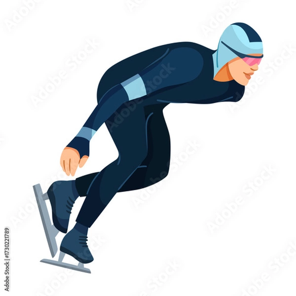 Fototapeta Male speed skater in full racing gear gliding forward, dynamic flat style, isolated on white, concept of winter sports and competition. Vector illustration