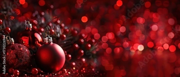 Obraz Dark red christmas background horizontal magical light.
